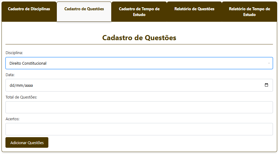 Cadastro de Questões