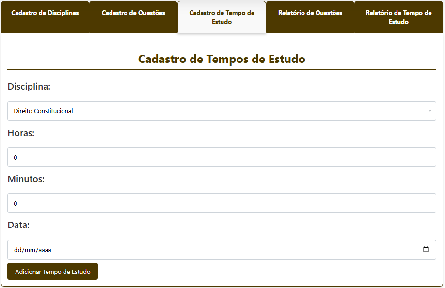 Cadastro de Tempo de Estudo